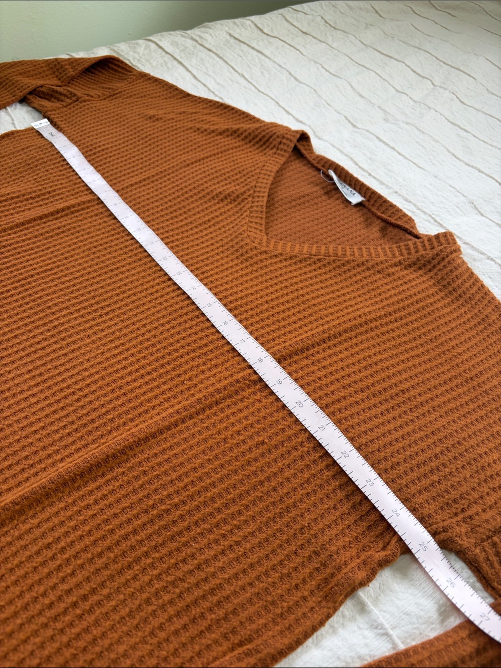 Zenana Outfitters V-Neck Waffle Knit Sweater - Burnt Orange - Picture 5 of 7